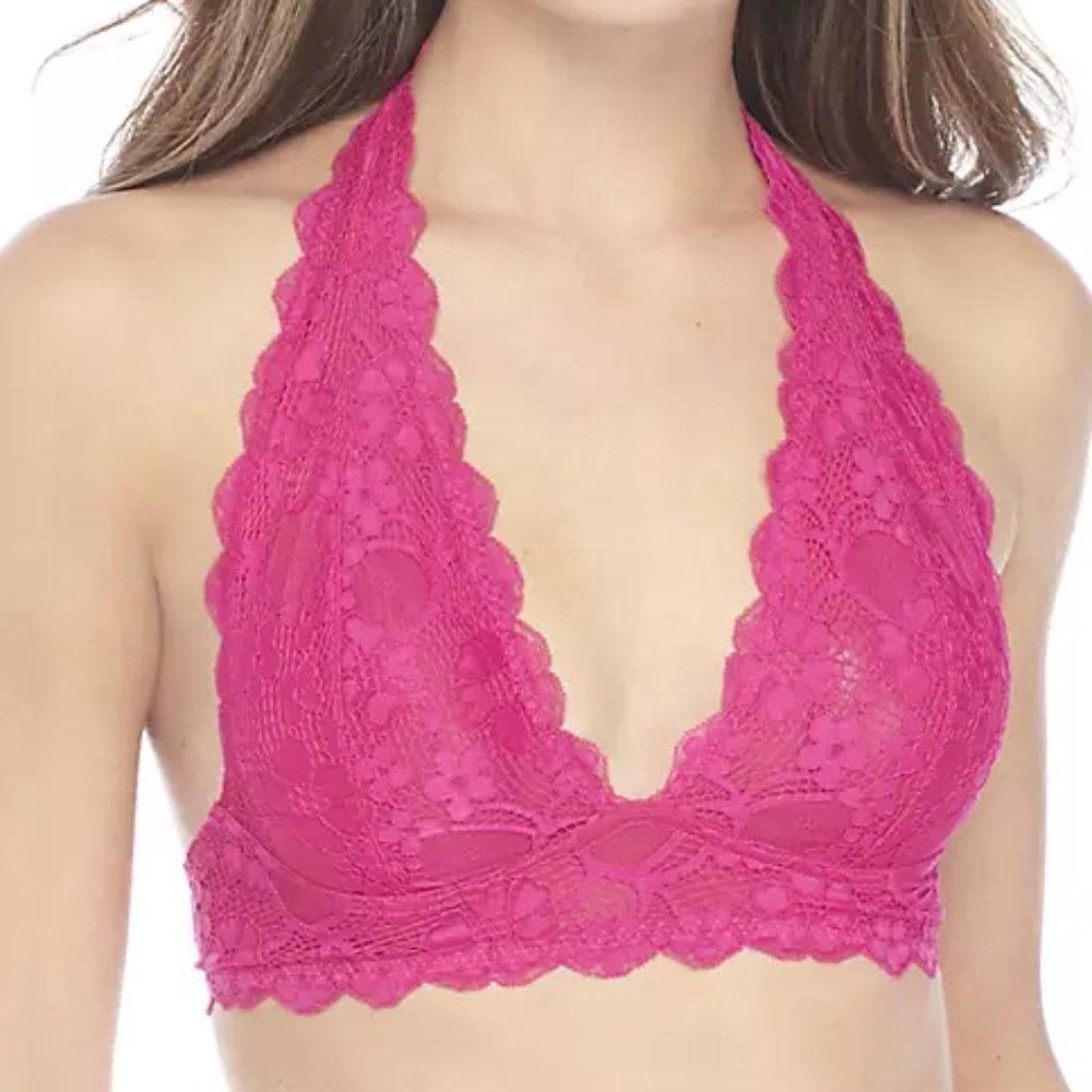Free People Galloon Lace Halter Bralette Red Berry Medium NWT